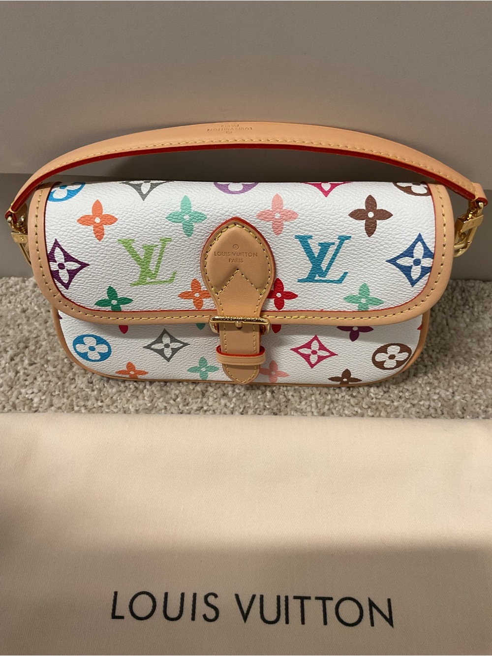 NWOT White Multicolor Monogram Crossbody Bag with Tan Trim - Picture 3 of 11